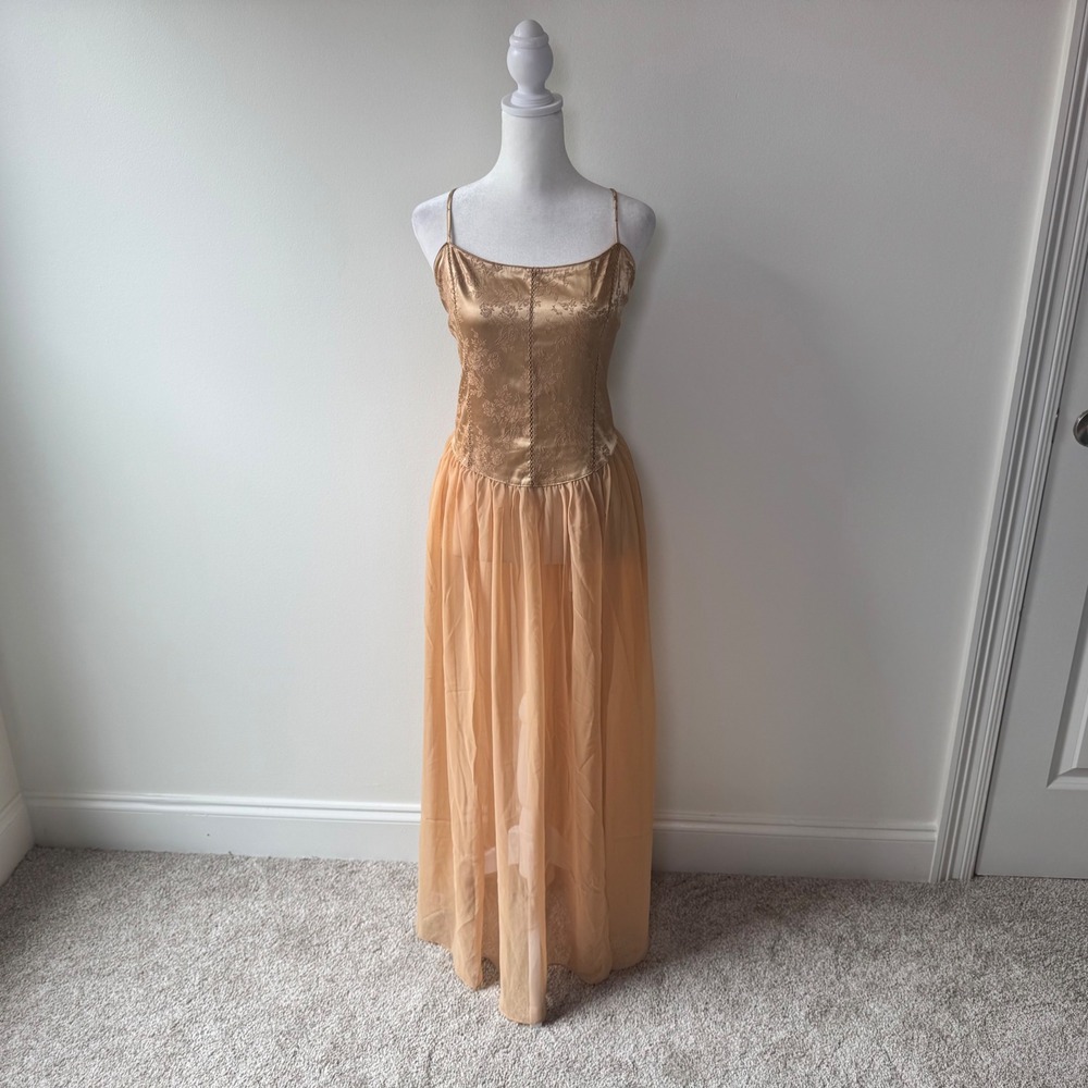 Vintage Victoria's Secret Gold Corset Slip Dress Panty Set Deadstock NWT Y2K L